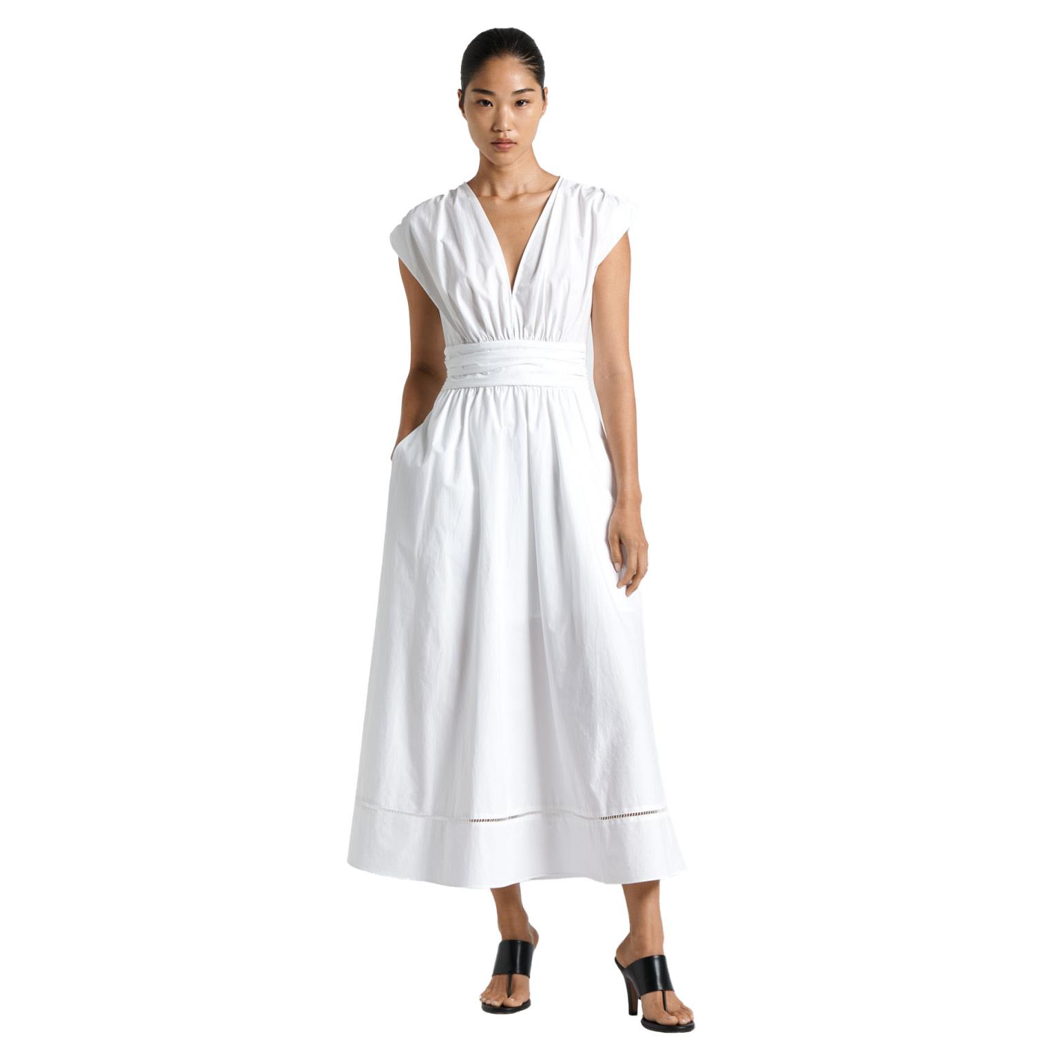 Cue Cotton Gathered V-Neck Midi Dress